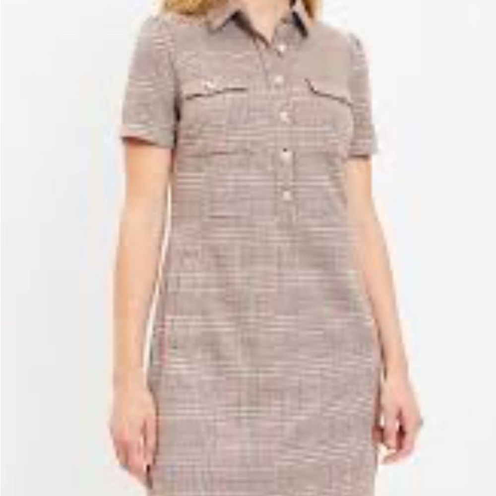 LOFT Tan Plaid Mini Dress